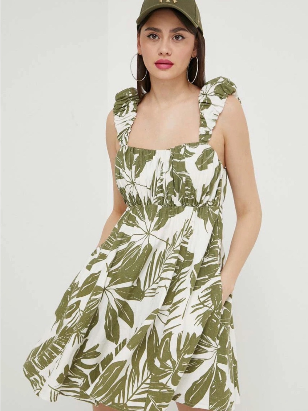 Abercrombie & Fitch Olive and White Leaf Print Mini Dress
